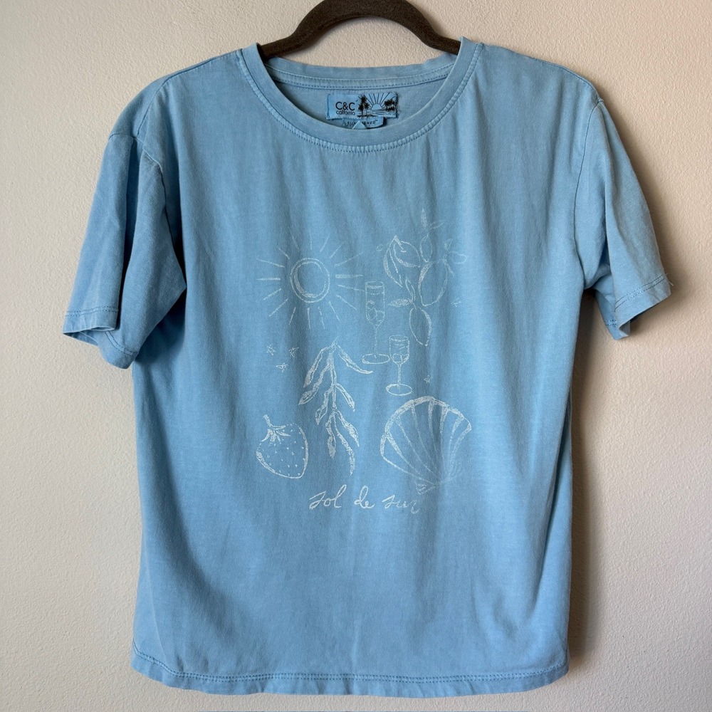 C&C California Sunwashed Graphic Light Blue Sol de Sur‎ XS Womens Short Sleeve